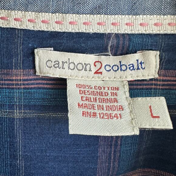 Carbon2Cobalt Men's Plaid Button Front Shirt Blue L - Picture 2 of 9
